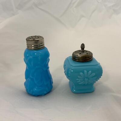 -10- ANTIQUE | Two Mis-Matched Shakers | Opaque Blue Glass