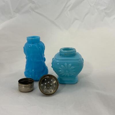 -10- ANTIQUE | Two Mis-Matched Shakers | Opaque Blue Glass