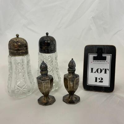 -12- ANTIQUE | Silver-Plated Shaker Sets | Pressed Glass