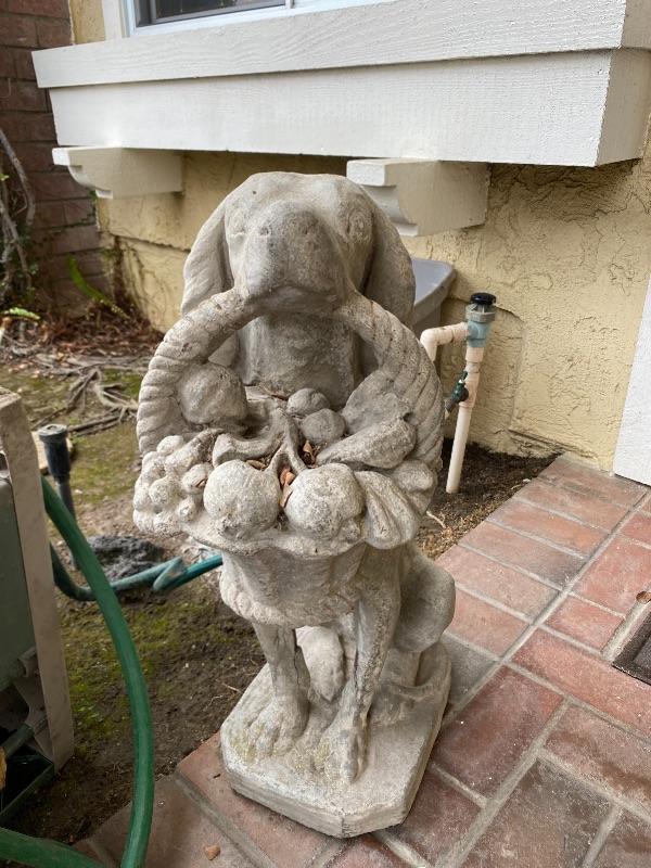 Concrete Dog with Basket Yard Art Statue