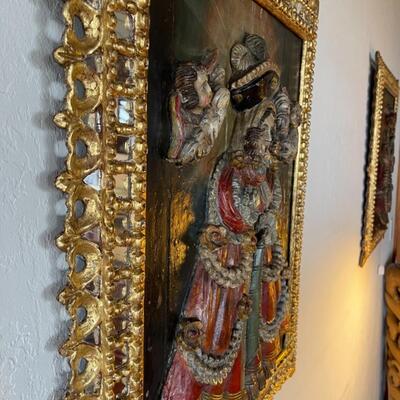 Item 2. RARE Tabladilla  Virgin of GuÃ¡pulo, with angels, painted carved relief in wood, Madonna and child. Circa 1700.