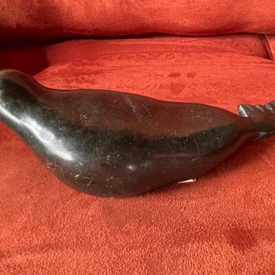 Item 18. Carved seal sculpture in black soapstone, Inuit, signed by artist, 1950â€™s,