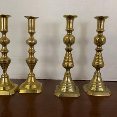 B2251 Two Pairs of Brass Push Up Candlesticks 