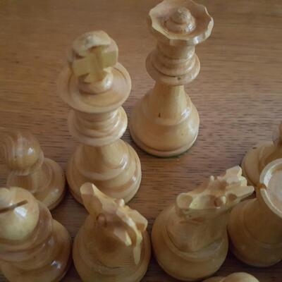 Box of Hand Carved Wood Chess Pieces