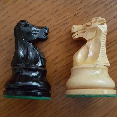 Box of Hand Carved Wood Chess Pieces