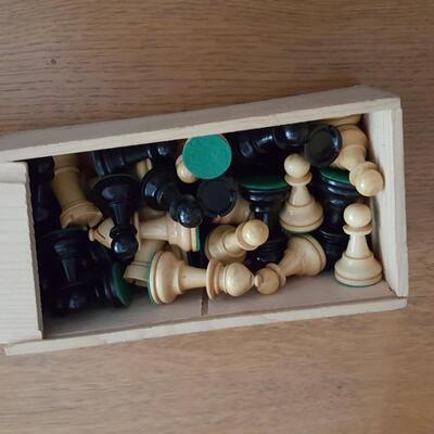 Box of Hand Carved Wood Chess Pieces
