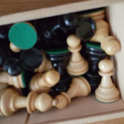 Box of Hand Carved Wood Chess Pieces