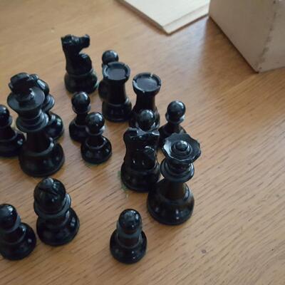 Box of Hand Carved Wood Chess Pieces