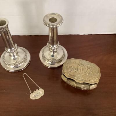 B2253 Silver Plate Candlesticks Hinged Box Sterling Silver Scotch Label