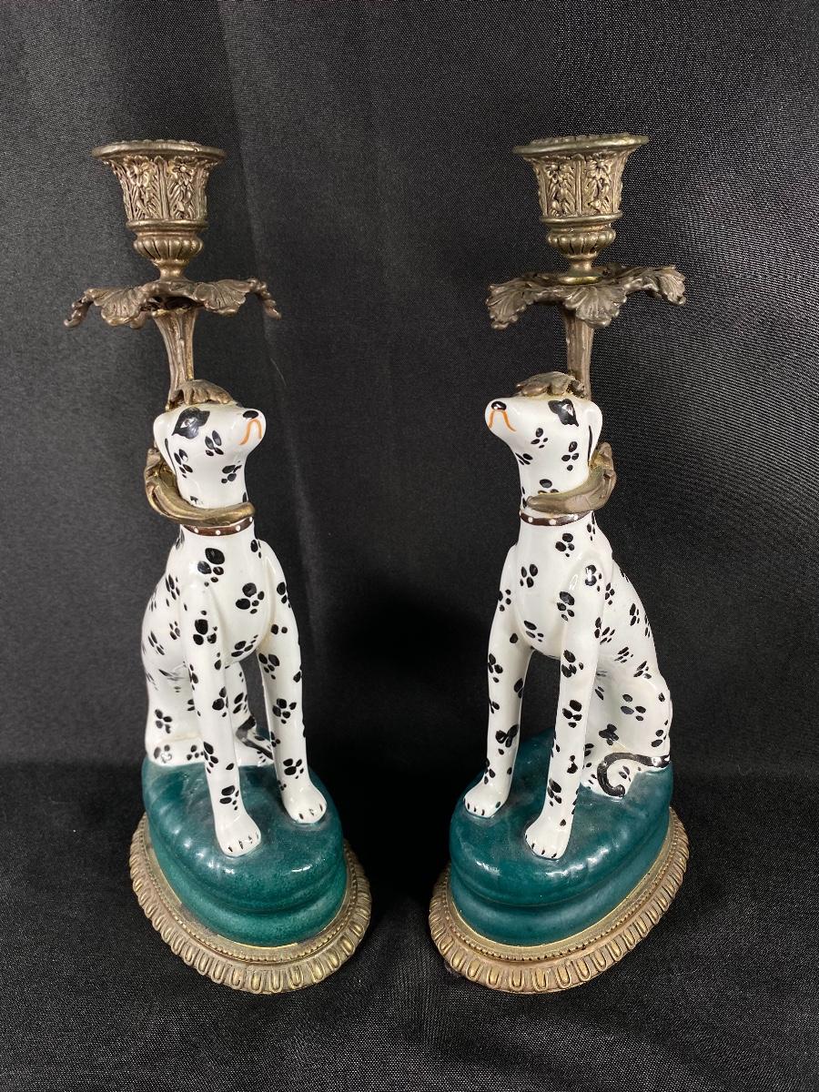 Antique Vintage Art Deco Dalmatian Dog Candlestick Holders
