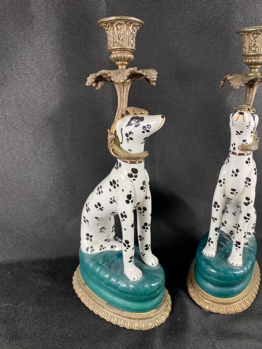 Antique Vintage Art Deco Dalmatian Dog Candlestick Holders