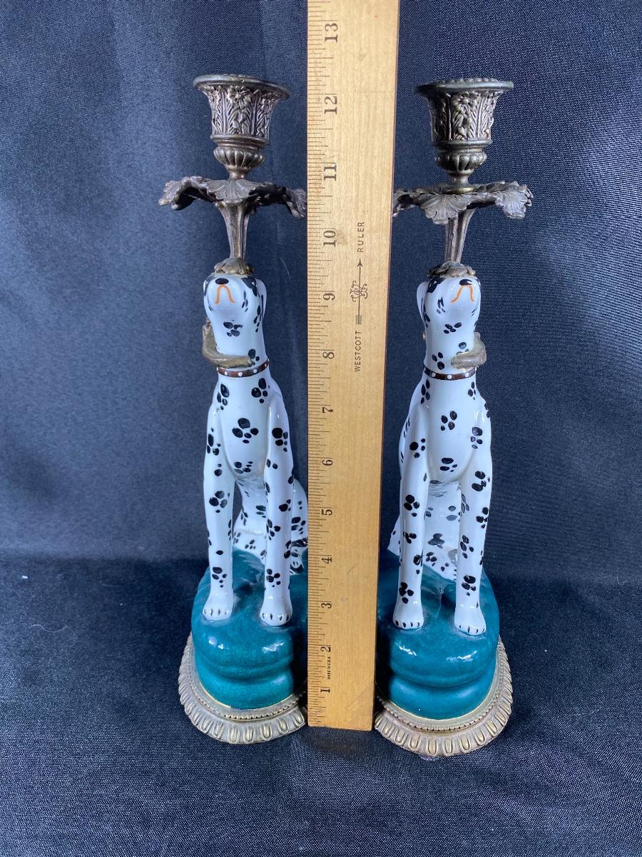 Antique Vintage Art Deco Dalmatian Dog Candlestick Holders