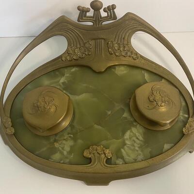 Lot LR37:  French Art Nouveau Double Inkwell