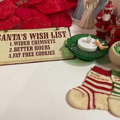 Lot 51LR: Vintage Light-Up  Santa, Vintage Elf/Santa Ornaments, Angels, and More 