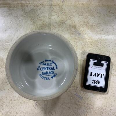 -39- VINTAGE | Central Garage | Potter, Wisconsin | Stoneware Blue Band 