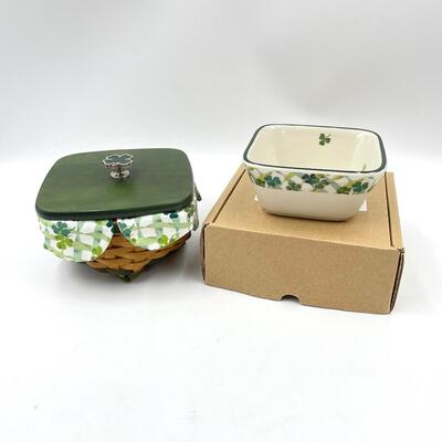 LONGABERGER 2006 â€œLUCKY TWISTâ€ BASKET W/ LID & CLOVER DISH