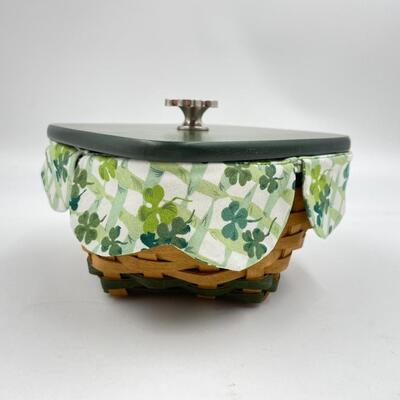 LONGABERGER 2006 â€œLUCKY TWISTâ€ BASKET W/ LID & CLOVER DISH