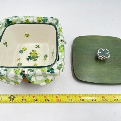 LONGABERGER 2006 â€œLUCKY TWISTâ€ BASKET W/ LID & CLOVER DISH