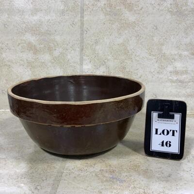 -46- VINTAGE | Brown Stoneware Bowl | 11.75 inches across