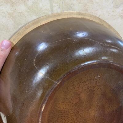 -46- VINTAGE | Brown Stoneware Bowl | 11.75 inches across