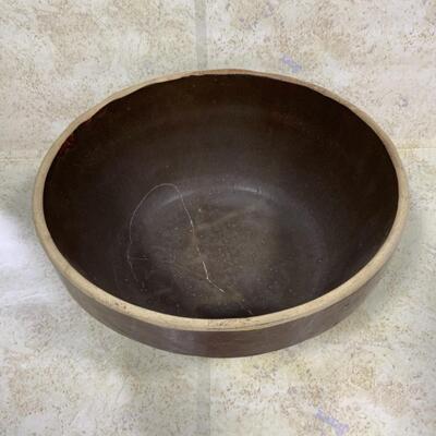 -46- VINTAGE | Brown Stoneware Bowl | 11.75 inches across