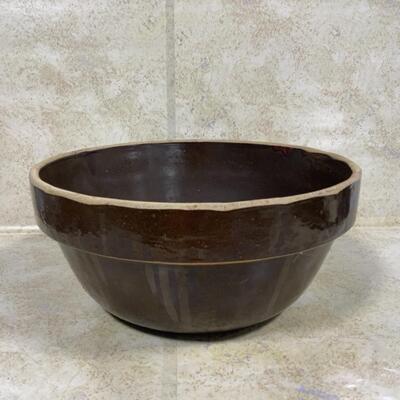-46- VINTAGE | Brown Stoneware Bowl | 11.75 inches across