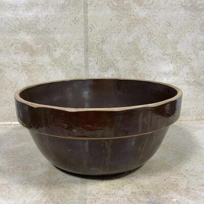 -46- VINTAGE | Brown Stoneware Bowl | 11.75 inches across