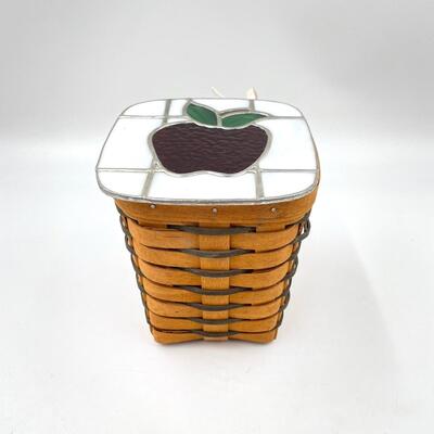 LONGABERGER 1994 HEARTLAND SMALL SPOON BASKET W/ STAINED GLASS APPLE LID