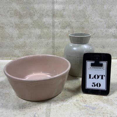 -50- VINTAGE | Pink Hall Bowl | Unmarked Stoneware Vase | Jar