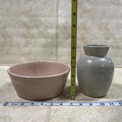 -50- VINTAGE | Pink Hall Bowl | Unmarked Stoneware Vase | Jar