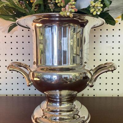 C2259 Silver Plate Trophy Cup Style Vase with Faux Flowers
