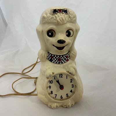 -80- VINTAGE | Rhinestone Poodle Clock | Moving Eyes | Kit-Kat