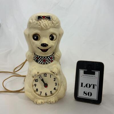 -80- VINTAGE | Rhinestone Poodle Clock | Moving Eyes | Kit-Kat