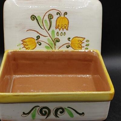 #33 Vintage Tulip STANGL Pottery Square Cigarette Box Covered Lidded Trinket Box