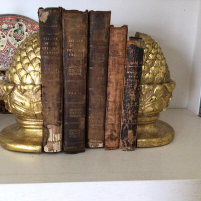 C471 Lot of Brass Decor, Antique Books , Collectors Plate 