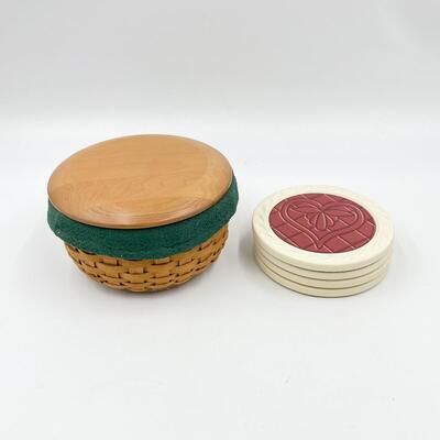 LONGABERGER COASTER BASKET AND 4 COASTERS