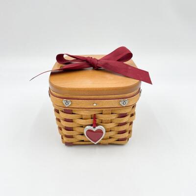 Longaberger The Sweetest Gift Hand-Woven Wood Gift Basket Lid & Let me call you swetheart Liner with Lid.