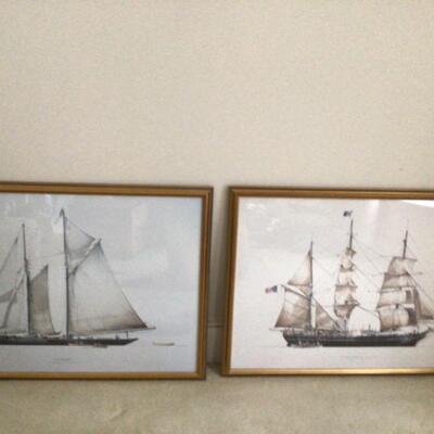 483 Pair of Framed Ship Prints by R.H. Ghardloin 