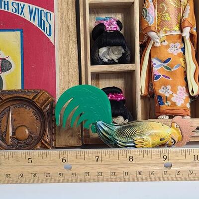 Lot 27: Antique Japanese Doll, Tin Toy, and World's Fair Collectibles