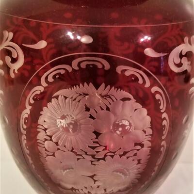 Lot #9  Antique Ruby Red Vase  - cut to clear - Beautiful!