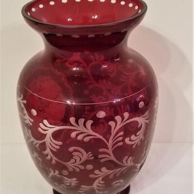 Lot #9  Antique Ruby Red Vase  - cut to clear - Beautiful!