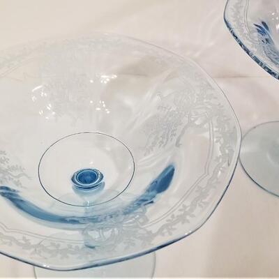 Lot #11  Elegant vintage Glassware - two blue etched compotes
