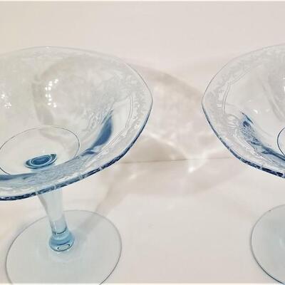 Lot #11  Elegant vintage Glassware - two blue etched compotes