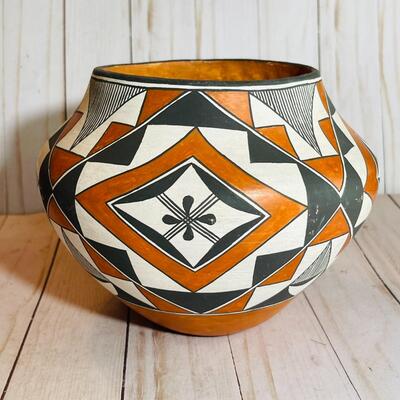 Lot 64  Native American Hopi Painted Pot Geometric Design Signed Mary Miller AS IS