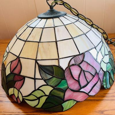 Lot 67  Vintage Tiffany Style Swag Lamp Leaded Glass Shade