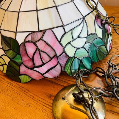 Lot 67  Vintage Tiffany Style Swag Lamp Leaded Glass Shade