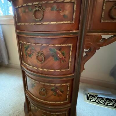 Antique kidney shaped Secretary desk with original painted design and braid detailing 