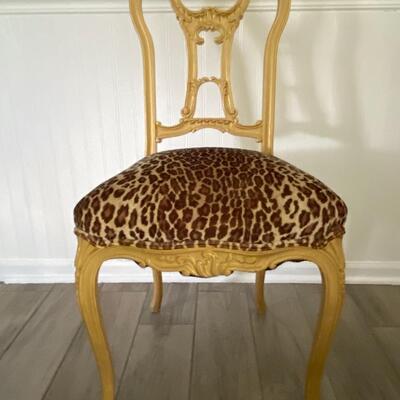 antique chair, painted gold leopard print upholstery