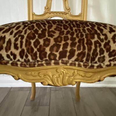antique chair, painted gold leopard print upholstery