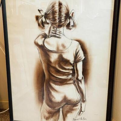 LOT 76 Original Charcoal Drawing by Listed Artist Manuel De Leon "11 Year Old Girl" 